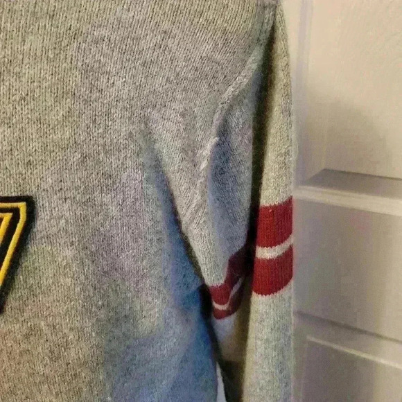 Vintage Guess Hoodie Sweater Gray Patchwork Crest Logo Pullover Henley Hooded L - Picture 5 of 10